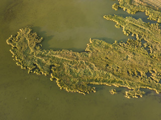 Aerial view of Tuzly Estuary National Nature Park near by Black Sea coast, Ukraine