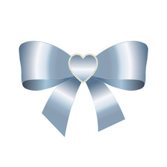 Vector Shiny Blue Satin Gift Bow Close up Isolated on White Background.