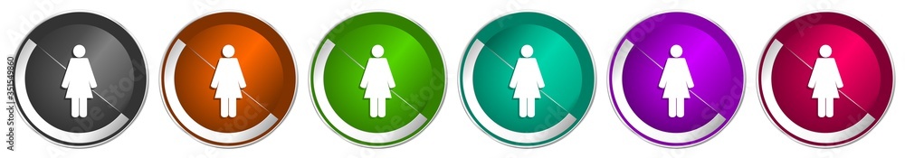 Aufkleber Female icon set, gender silver metallic chrome border vector web buttons in 6 colors options for webdesign