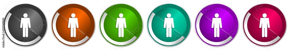 Poster male icon set, gender silver metallic chrome border vector web buttons in 6 colors options for webde
