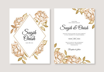 Wedding invitations card template with flower watercolor