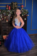 Fototapeta premium princess in blue elegant christmas dress
