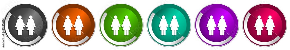 Poster Couple icon set, silver metallic chrome border vector web buttons in 6 colors options for webdesign