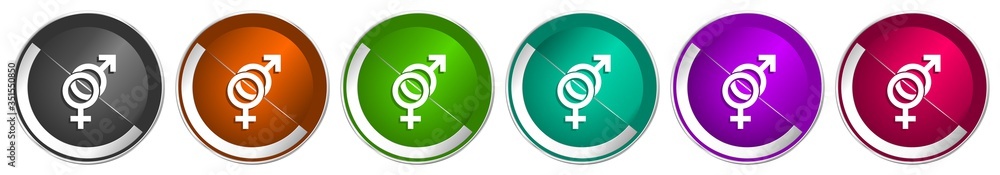 Poster Sex icon set, silver metallic chrome border vector web buttons in 6 colors options for webdesign