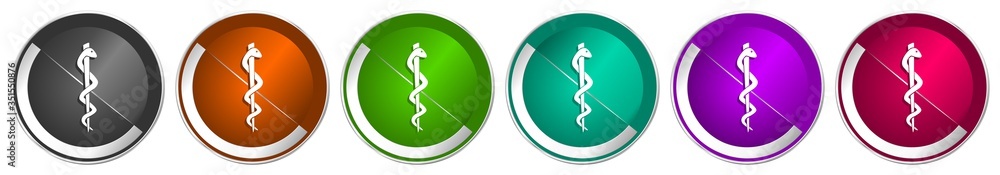 Fototapete emergency icon set, silver metallic chrome border vector web buttons in 6 colors options for webdesi