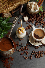 Various sort of coffee, Dalgona, Turkish coffee, home made coffee