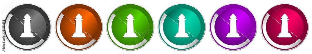 Aufkleber chess icon set, silver metallic chrome border vector web buttons in 6 colors options for webdesign