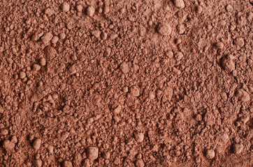 Dry cocoa powder background close up.