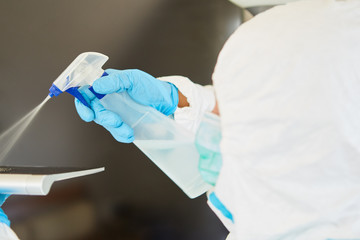 Cleaner disinfects touchscreen of a tablet computer