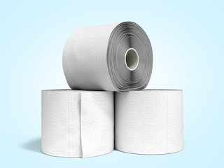 toilet paper rolls 3d render on a blue gradient background