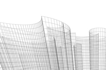 Abstract architectural background. Linear 3D illustration. Concept sketch