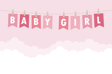 baby girl welcome greeting card for childbirth vector illustration EPS10