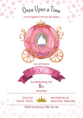 Watercolor baby shower invitation template. Little princess birthday invitation card © ArtPavo