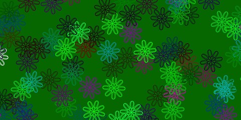 Light Pink, Green vector doodle template with flowers.