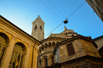 Fototapeta premium Bergamo The ancient gate of Bergamo. Top view of the city 