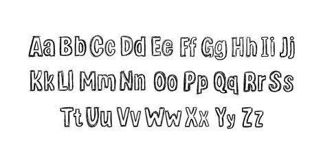 Vector hand drawn font isolated on white background, scribble lines drawing, alphabet set, typeset, handwritten.