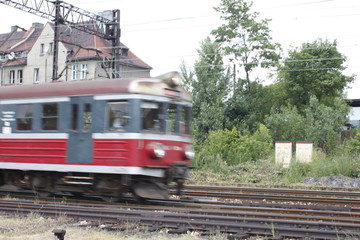 Obraz premium Railroad closeup. rails blurred background