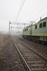 Obraz premium Railroad closeup. rails blurred background