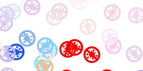 Light blue, red vector background with covid-19 symbols.