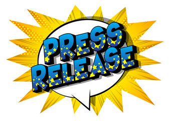 Press Release - Comic book style word on abstract background.