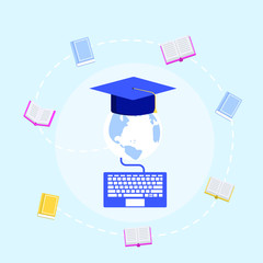 Concept for online education. E-learning, online education at home. Flat design concept of education, training and courses, learning. Vector. 