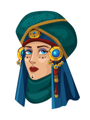 Vector colorful portrait of oriental girl in turban