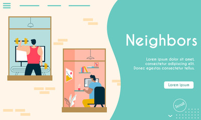 Vector character illustration of people in windows