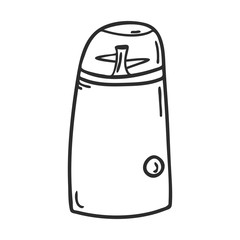 Doodle style electric coffee grinder. Kitchen appliance for grinding coffee beans.The element can be used to decorate menus,recipes, food packaging. Hand drawn and isolated on white.Black-white vector