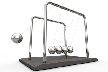 Newton's cradle in action on white background. 3d rendering.