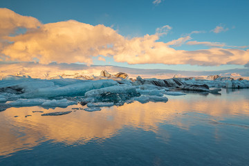 Beautiful sunrise at Jokulsarlon glacier lagoon, Iceland
