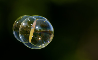 soap bubbles fly on a blurry green background. Concept - the Phantom of Hopes
