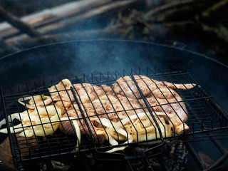 Grilled chicken on the grill