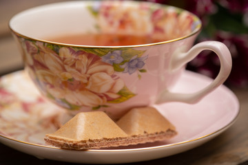 Black tea on a wooden table