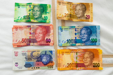 South African colorful banknotes money with Nelson Mandela.