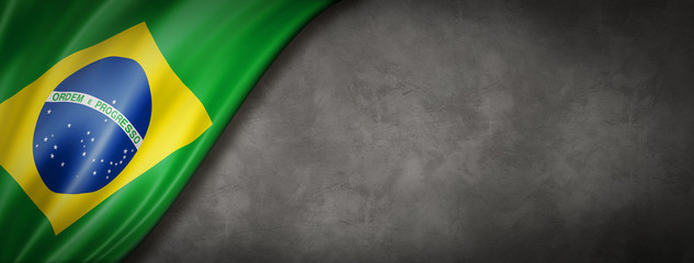Brazilian flag on concrete wall banner
