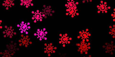 Dark pink vector backdrop with virus symbols.
