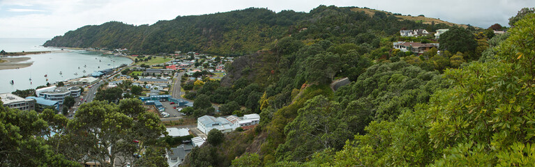 Fototapeta na wymiar View of Whakatane from Puketapu lookout on Nga Tapuwae o Toi Track,Bay of Plenty on North Island of New Zealand 
