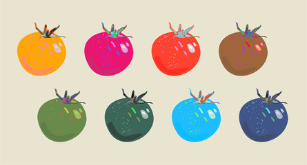 Set of  ripe realistic tomato illustration. 