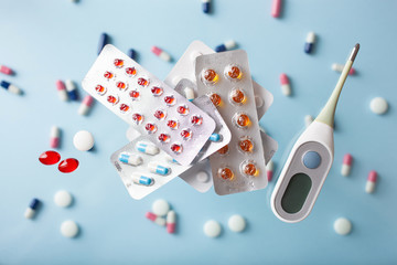 flying pill tablet capsule levitation medicine. medical treatment for disease flu virus