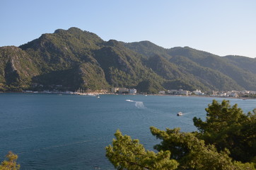 Naklejka premium Panormanic view of the sea and mountains in Marmaris Turkey