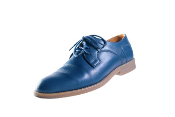 Blue leather shoes in perspective and isolated on white
