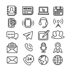 Contact us line icons for web and mobile app