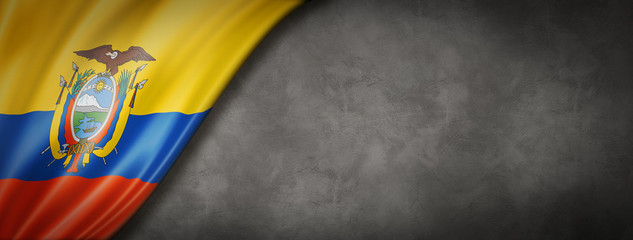 Ecuadorian flag on concrete wall banner - obrazy, fototapety, plakaty