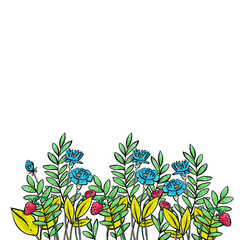many colors, illustration with flowers and leaves, flower border