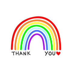 Rainbow vector with Thank You text on a white background, in a childlike naive style