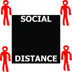 Logo about social distance in vector in black square and red color of people