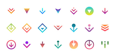 Swipe top down download icon scroll colored pictogram set isolated for blogger ui ux design. Vector colorful arrow bottom for application and social network web site. Gradient button illustration © Azat Valeev