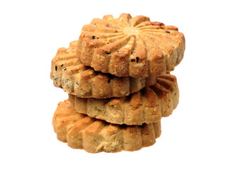 Cookies made of whole grain cereals on a white background 