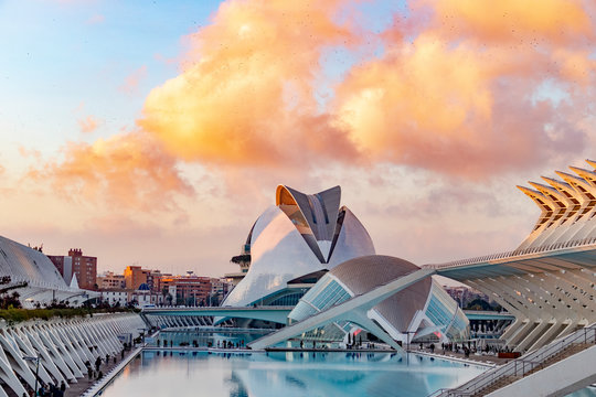 Modern city landmark of the city of Valencia - the park complex Ciudad de las Artes y las Ciencias, Valencia, Spain