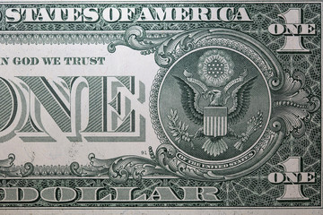 Closeup of back side of 1 dollar bill